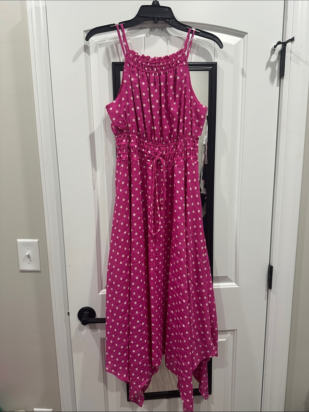 Girls' Pink Polka Dot Smocked Halter Dress